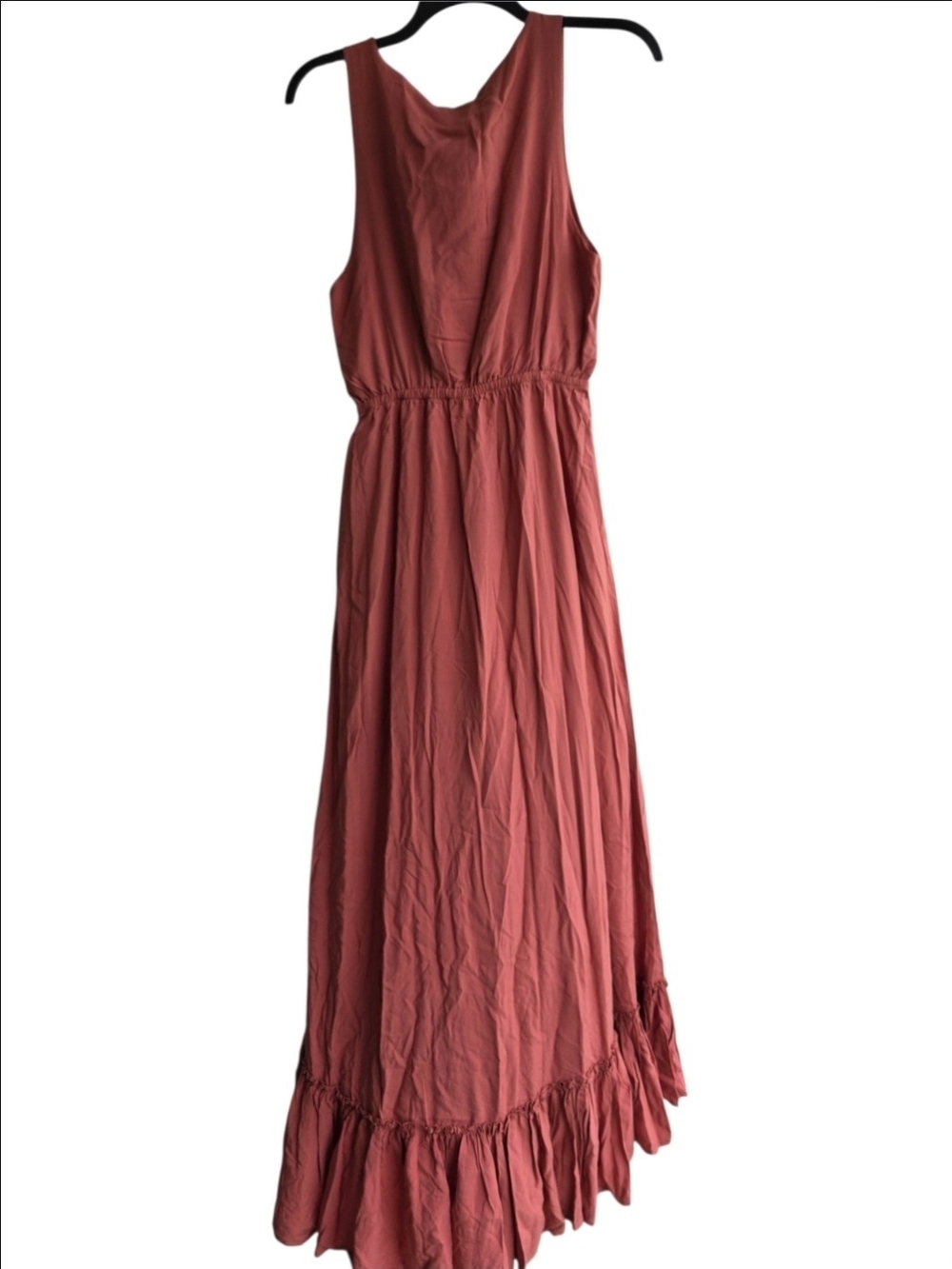 Red V-Neck Ruffle High-Low Maxi Dress - Picture 4 of 8